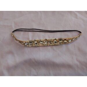 Vintage Beaded Rhinestone Headband With Elastic Strap